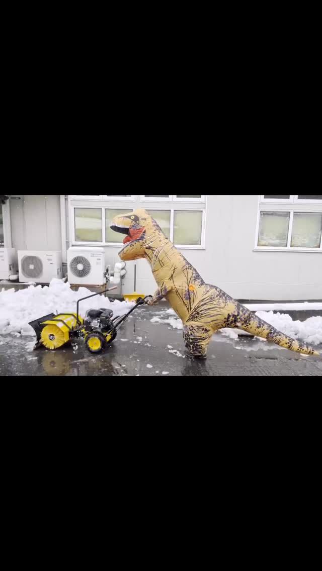 「赤べこ日記」

😅遂にこの日がやって来たぁ💦
湿った雪は人間には酷だ😮‍💨

こんな時は助っ人✨
ティラノサウルスを呼ぼう！

🙏お願いーーーティラノ〜〜
助けてぇーー😫😫🙏

#まる福 #赤べこ #ティラノサウルス