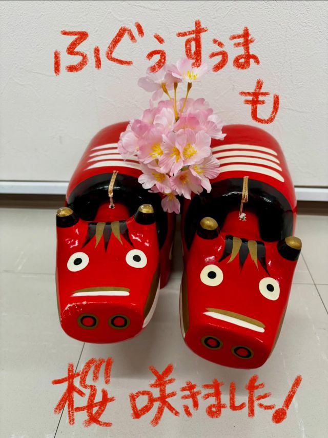 「赤べこ日記」

朝が来たら
　🌸さくら　咲き始めました😆

少しずつでいいから〜
　長く咲いてて欲しいー🌸✨

#赤べこ #まる福